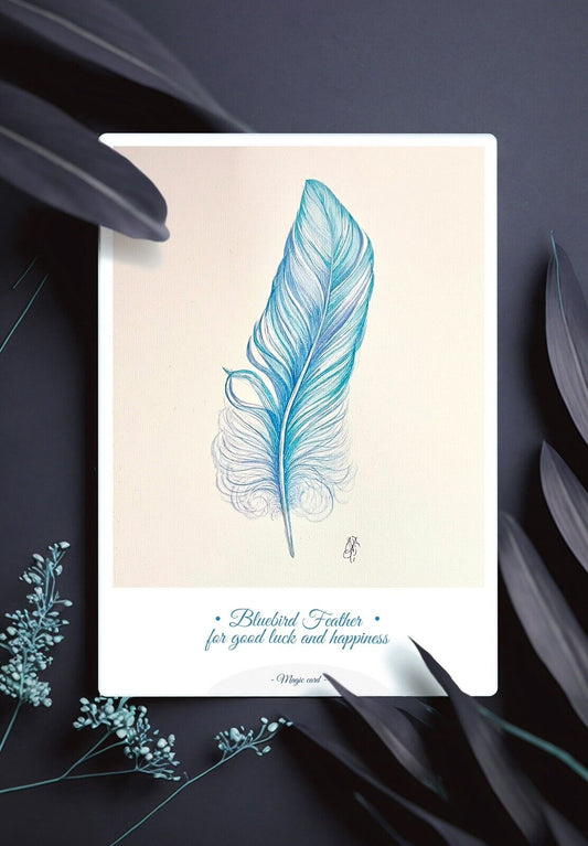 "Bluebird Feather" Watercolour painting. Printed Poster. A3
